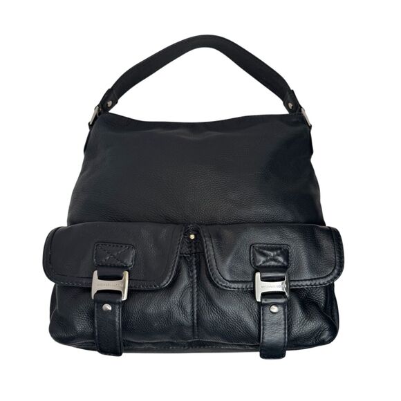 Michael Kors Black Pebbled Leather Shoulder Bag Hobo with Silver Hardware - Picture 1 of 13